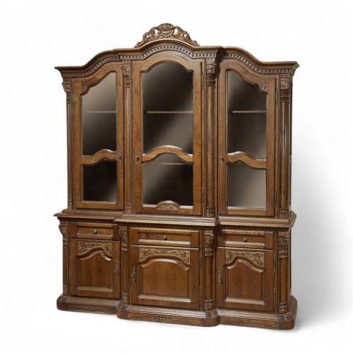 Bufet Vitrină lemn masiv, maro/alb, 3 uși, Cristina