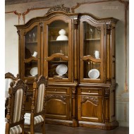 Bufet Vitrină lemn masiv, maro/alb, 3 uși, Cristina