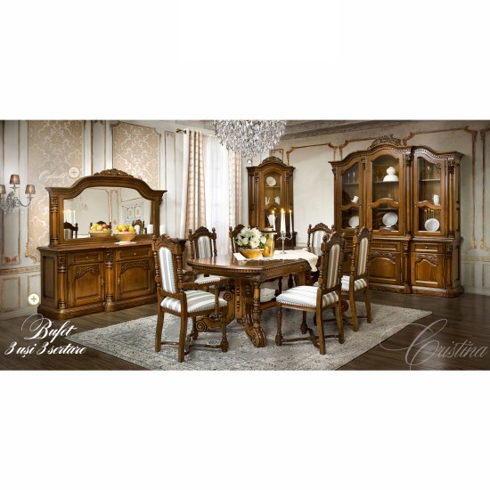 Bufete din Lemn Masiv, Bufet lemn masiv, maro/alb, 3 uși, 3 sertare, Cristina