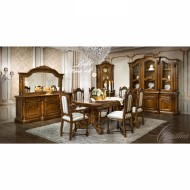 Bufet Vitrină colț lemn masiv, maro/alb, inserții ornamentale, Cristina