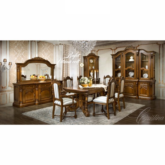 Bufete din Lemn Masiv, Bufet Vitrină colț lemn masiv, maro/alb, inserții ornamentale, Cristina
