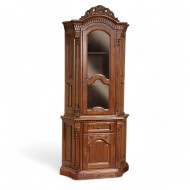 Bufet Vitrină colț lemn masiv, maro/alb, inserții ornamentale, Cristina Bufet Vitrină colț lemn masiv, maro/alb, inserții ornamentale, Cristina