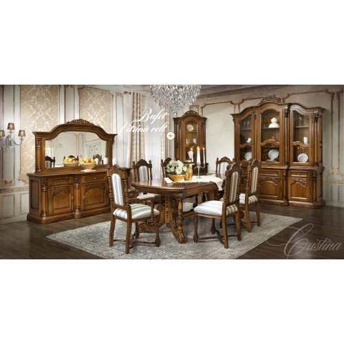 Bufet Vitrină colț lemn masiv, maro/alb, inserții ornamentale, Cristina Bufet Vitrină colț lemn masiv, maro/alb, inserții ornamentale, Cristina