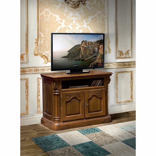 Comodă lemn masiv, TV, maro/alb, 2 uși, Cristina