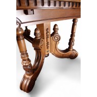 Masă lemn masiv, maro/alb, extensibilă, inserții ornamentale, Cristina