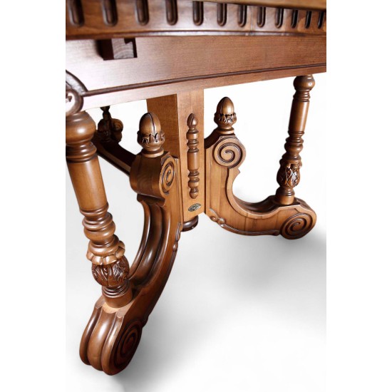 Mese din Lemn Masiv, Masă lemn masiv, maro/alb, extensibilă, inserții ornamentale, Cristina