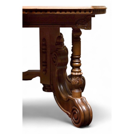 Mese din Lemn Masiv, Masă lemn masiv, maro/alb, extensibilă, inserții ornamentale, Cristina