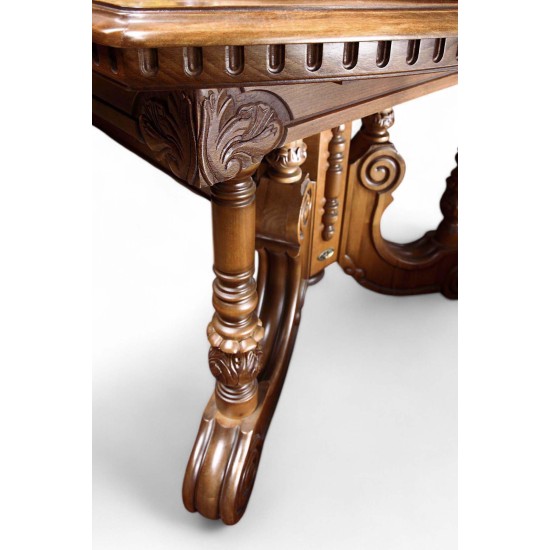 Mese din Lemn Masiv, Masă lemn masiv, maro/alb, extensibilă, ornamente decorative, Cristina