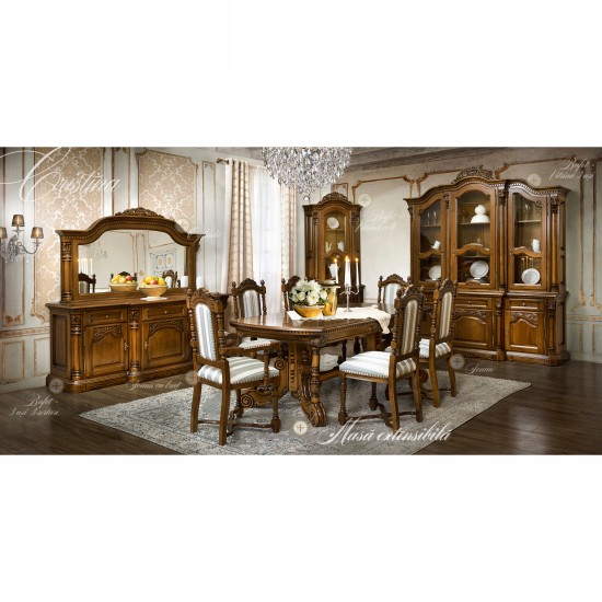 Mese din Lemn Masiv, Masă lemn masiv, maro/alb, extensibilă, ornamente decorative, Cristina