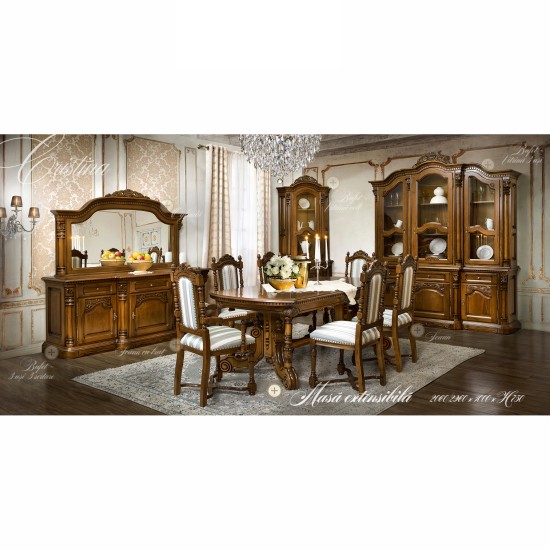 Mese din Lemn Masiv, Masă lemn masiv, maro/alb, extensibilă, Cristina