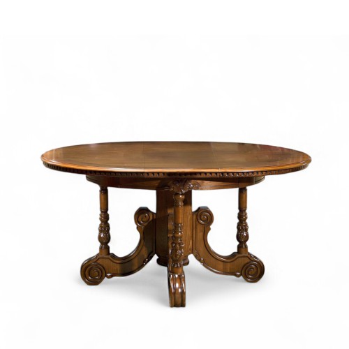 Masă lemn masiv, maro/alb, extensibilă, rotundă, Cristina