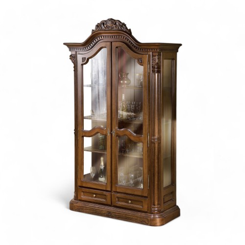 Cristalier lemn masiv, maro/alb, 2 uși, Cristina