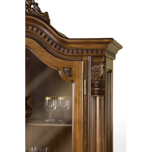 Cristalier lemn masiv, maro/alb, 2 uși, Cristina