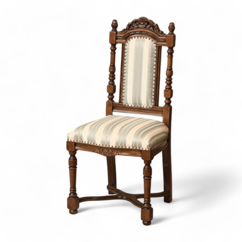 Scaun lemn masiv, maro/alb, tapiserie gri, Cristina