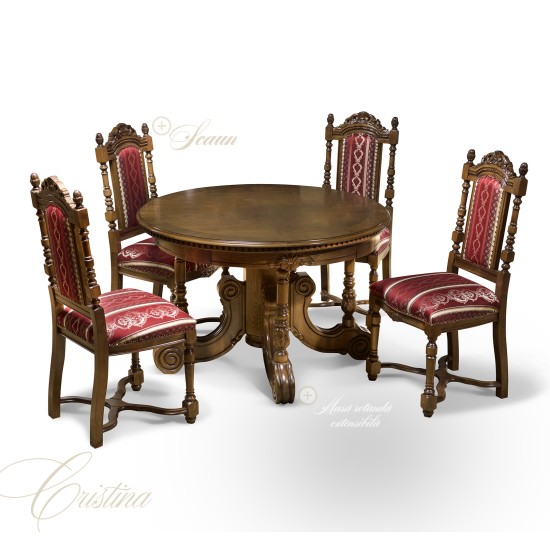 Scaune din Lemn Masiv, Scaun lemn masiv, maro/alb, tapiserie gri, Cristina