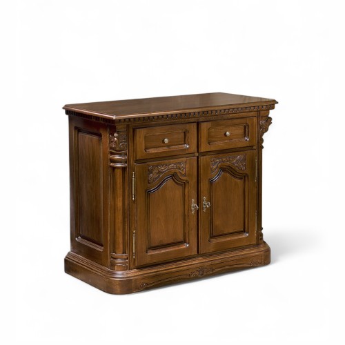 Comodă lemn masiv, bar, maro/alb, 2 uși, 2 sertare, Cristina