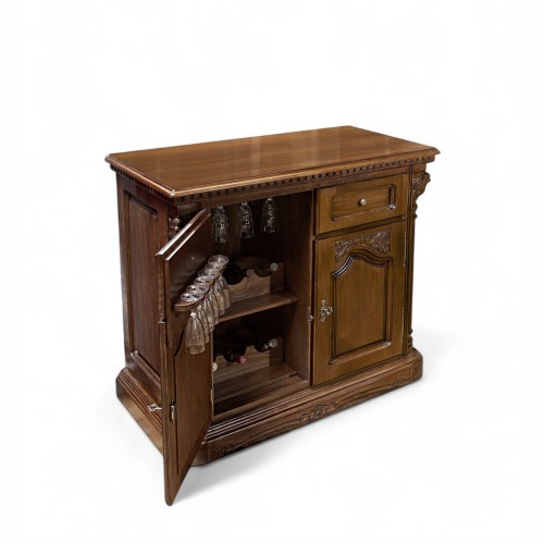 Comodă lemn masiv, bar, maro/alb, 2 uși, 2 sertare, Cristina