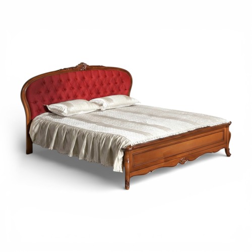 Pat lemn masiv, maro/alb, dublu, 1800, tăblie tapisată, Arcad