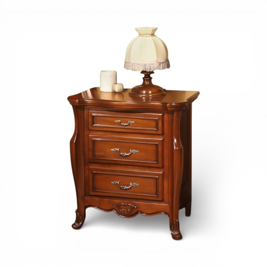 Noptiere din lemn masiv, Noptieră lemn masiv, maro/alb, 3 sertare, Arcad