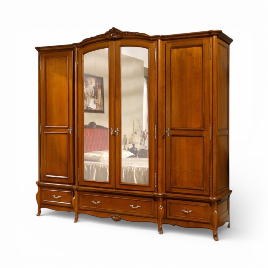 Dulapuri din lemn masiv, Dulap lemn masiv, maro/alb, 4 uși, 3 sertare, Arcad