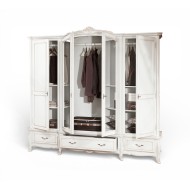 Dulap lemn masiv, maro/alb, 4 uși, 3 sertare, Arcad