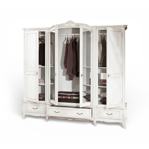 Dulap lemn masiv, maro/alb, 4 uși, 3 sertare, Arcad