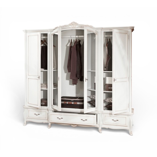 Dulapuri din lemn masiv, Dulap lemn masiv, maro/alb, 4 uși, 3 sertare, Arcad