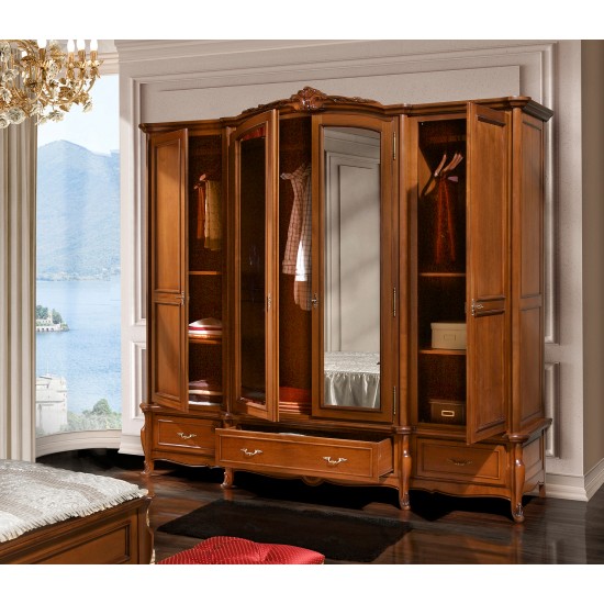 Dulapuri din lemn masiv, Dulap lemn masiv, maro/alb, 4 uși, 3 sertare, Arcad