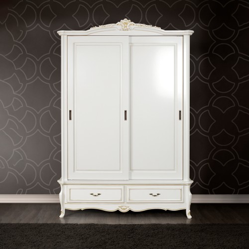 Dulap lemn masiv, maro/alb, 2 uși glisante, Arcad