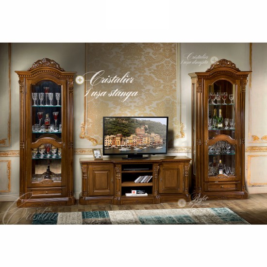 Cristaliere din Lemn Masiv, Cristalier lemn masiv, maro/alb, 1 ușă, stânga, Cristina