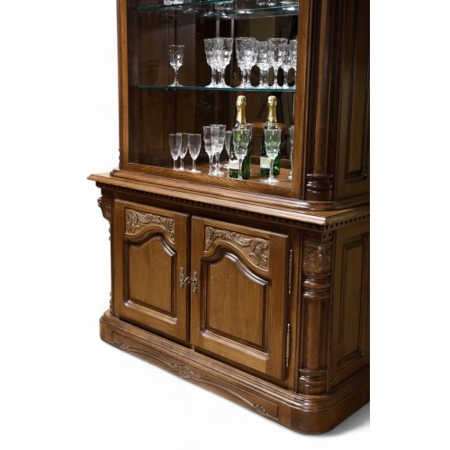 Bufet vitrină bar lemn masiv, maro/alb, 2 uși, Cristina