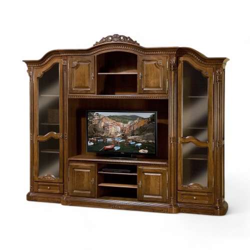 Bibliotecă lemn masiv, maro/alb, plasmă, Cristina