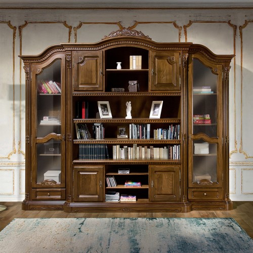 Bibliotecă lemn masiv, maro/alb, plasmă, Cristina