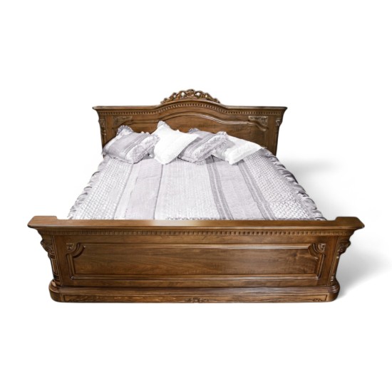 Paturi din lemn masiv, Pat lemn masiv, maro/alb, dublu, 1600, inserții ornamentale, Cristina