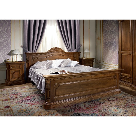 Paturi din lemn masiv, Pat lemn masiv, maro/alb, dublu, 1600, inserții ornamentale, Cristina