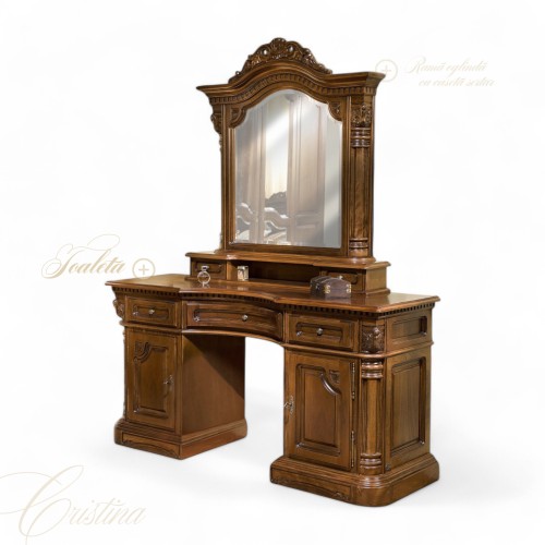 Toaletă lemn masiv, maro/alb, 2 uși, 3 sertare, Cristina