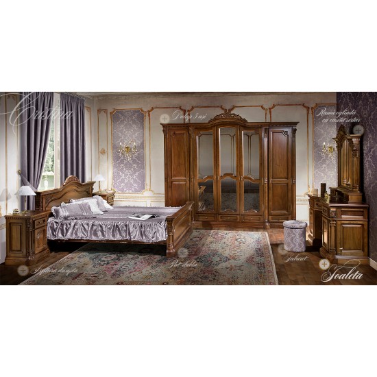 Toalete din lemn masiv, Toaletă lemn masiv, maro/alb, 2 uși, 3 sertare, Cristina