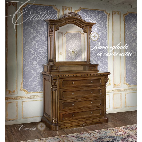 Rame Oglinzi din Lemn Masiv, Ramă Oglindă Lemn Masiv, Maro/Alb, 2 Sertare, Cristina