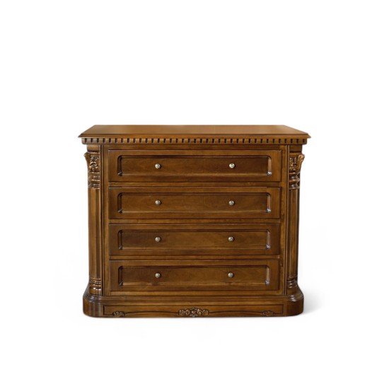 Comode lemn masiv, Comodă lemn masiv, maro/alb, inserții ornamentale sculptate, Cristina