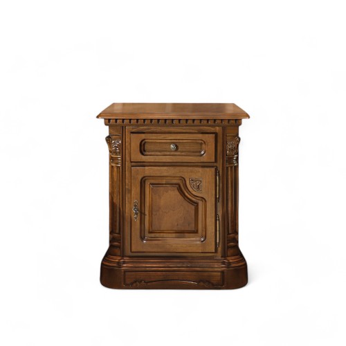 Noptieră lemn masiv, maro/alb, 1 sertar, 1 ușă, dreapta, Cristina