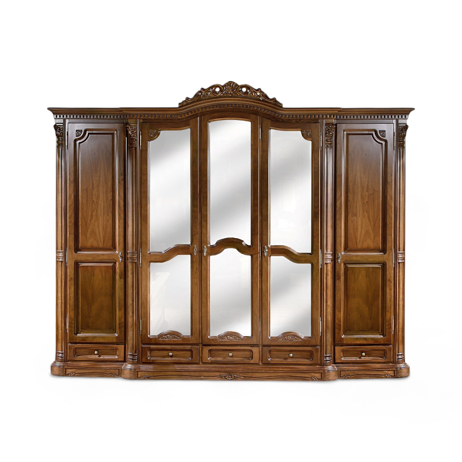 Dulap lemn masiv, maro/alb, 5 uși, ornamente manuale, Cristina