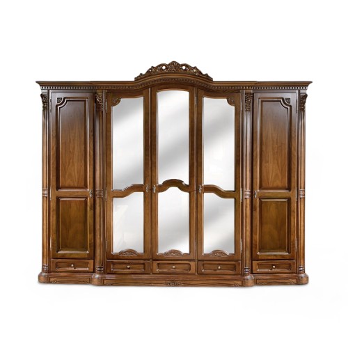 Dulap lemn masiv, maro/alb, 5 uși, ornamente manuale, Cristina