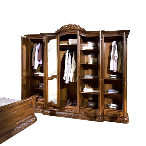 Dulap lemn masiv, maro/alb, 5 uși, ornamente manuale, Cristina