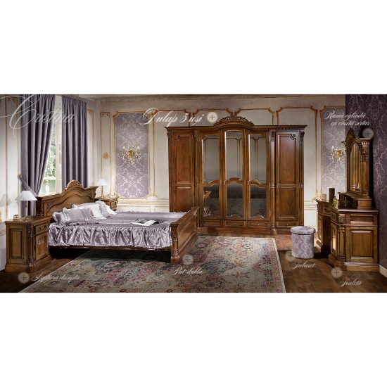 Dulapuri din lemn masiv, Dulap lemn masiv, maro/alb, 5 uși, ornamente manuale, Cristina