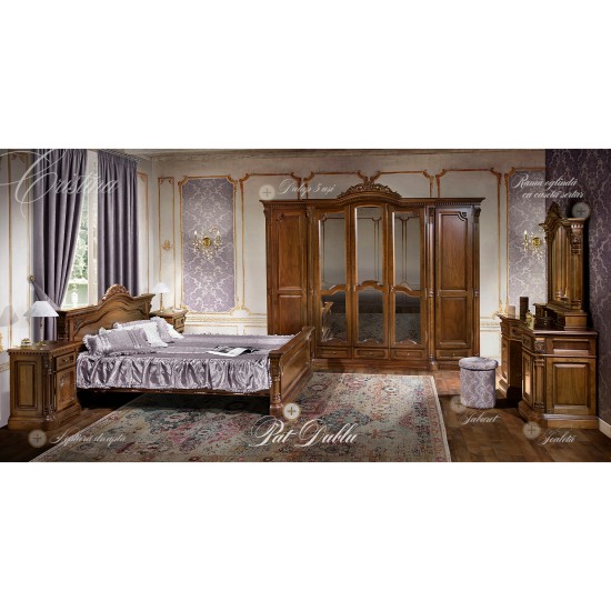 Pat lemn masiv, maro/alb, dublu, 2000, inserții ornamentale, Cristina