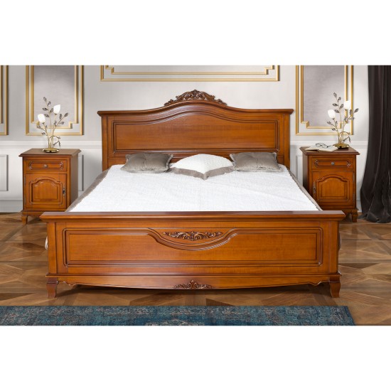 Paturi din lemn masiv, Pat lemn masiv, maro/alb, dublu, 1800, inserții ornamentale, Elips