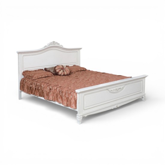 Paturi din lemn masiv, Pat lemn masiv, maro/alb, dublu, 1600, inserții ornamentale, Elips