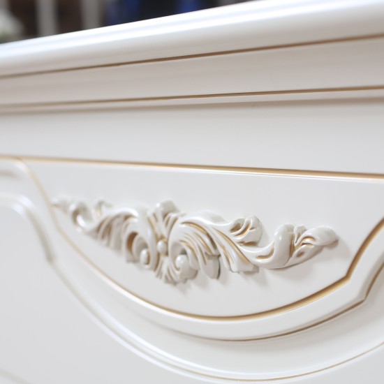 Paturi din lemn masiv, Pat lemn masiv, maro/alb, dublu, 1600, inserții ornamentale, Elips