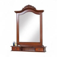 Ramă oglindă lemn masiv, maro/alb, 2 sertare, Elips