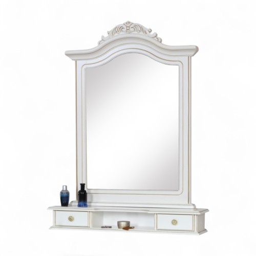 Ramă oglindă lemn masiv, maro/alb, 2 sertare, Elips